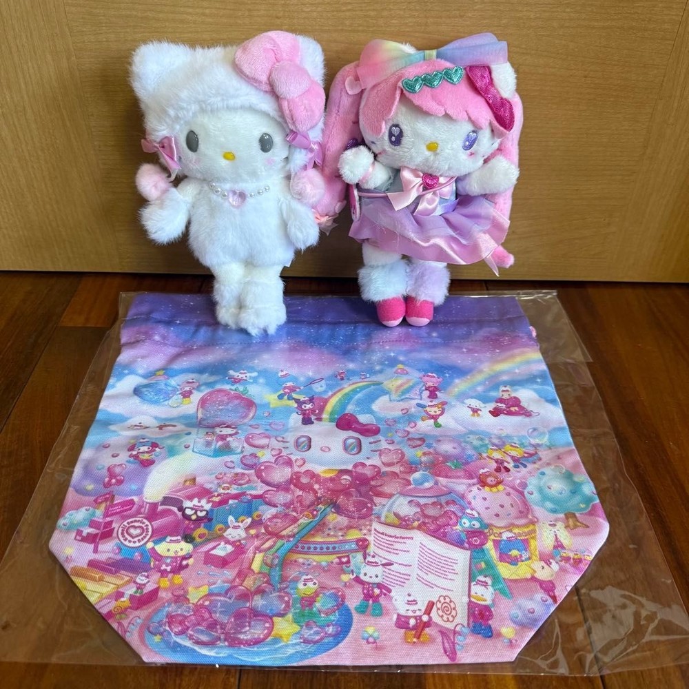 4SET Sanrio Harajuku Limited  Hello Kitty Plush mascot magnet Drawstring bag