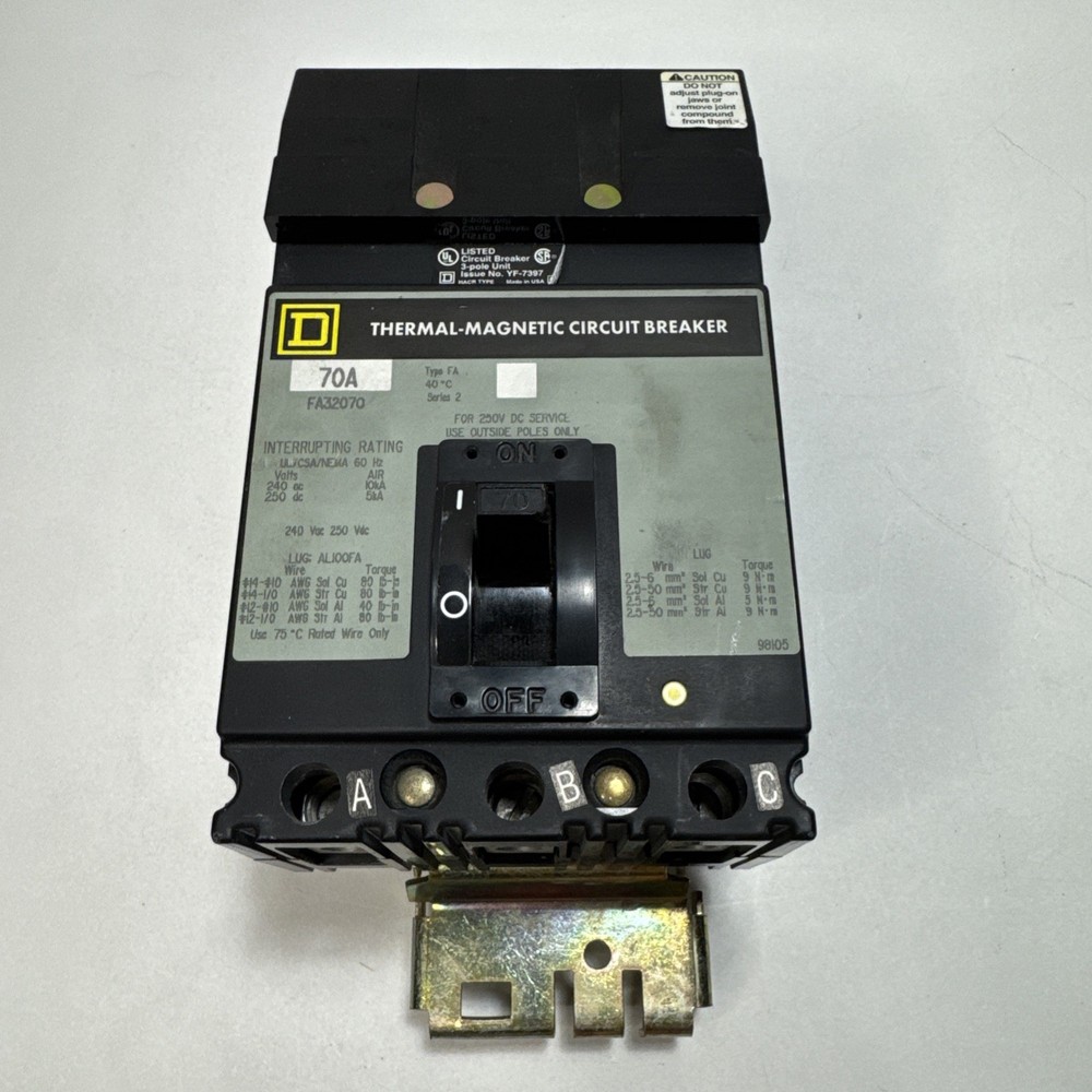 Square D 70 Amp I-Line Circuit Breaker 240 VAC / 250 VDC 3 Pole  FA32070