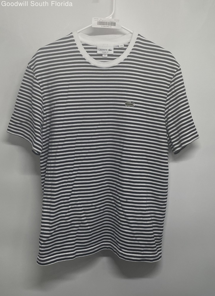Lacoste Mens White Blue Striped Classic Fit Short Sleeve Pullover T-Shirt Size M