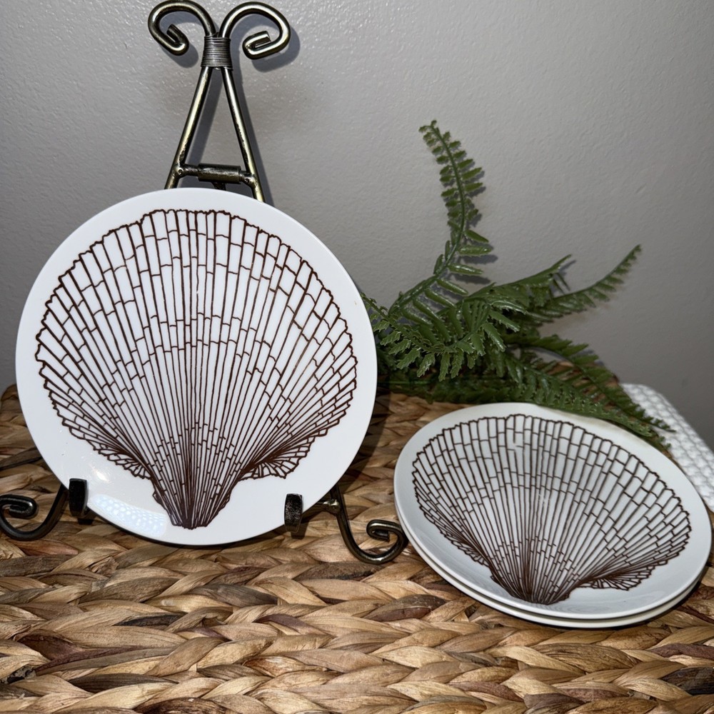 Fitz Floyd Shell Plates Set 3 Coastal Beach Nautical Appetizer 6.25” Vintage