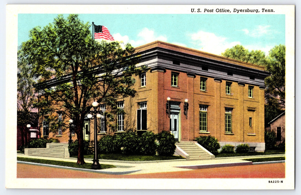 Dyersburg Tennessee TN USA Post Office Building Flag Vintage Postcard