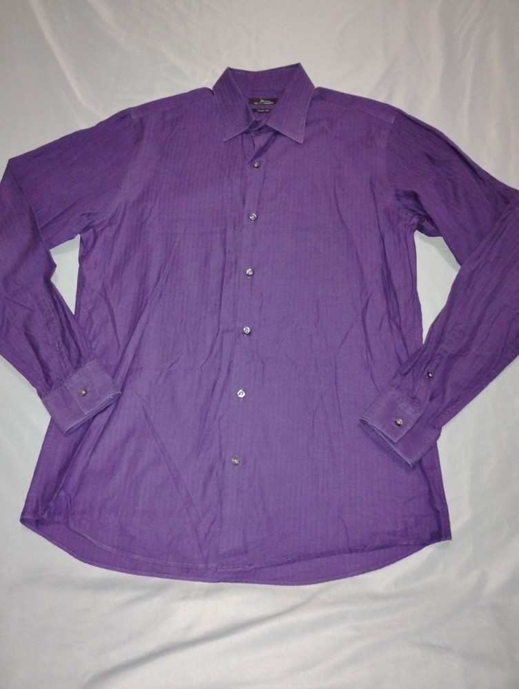 Marc Anthony Slim Fit Button Down Shirt Men's Size 16.5 36-37 Purple Long Sleeve