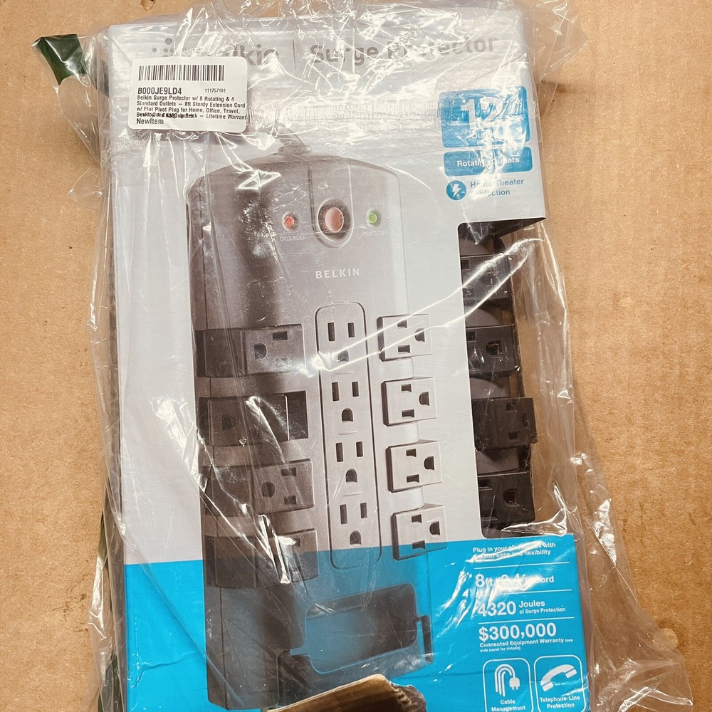 Belkin Pivot Plug Surge Protector 12 Outlets 8 ft Cord 4320 Joules, Damaged Box