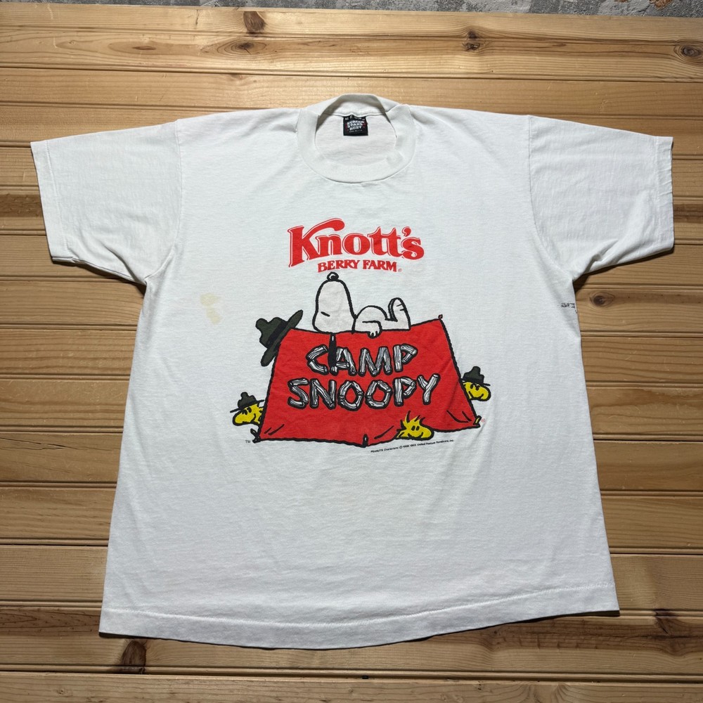 Vintage 80s Peanuts Knott's Berry Farm Camp Snoopy Woodstock T-Shirt USA XL