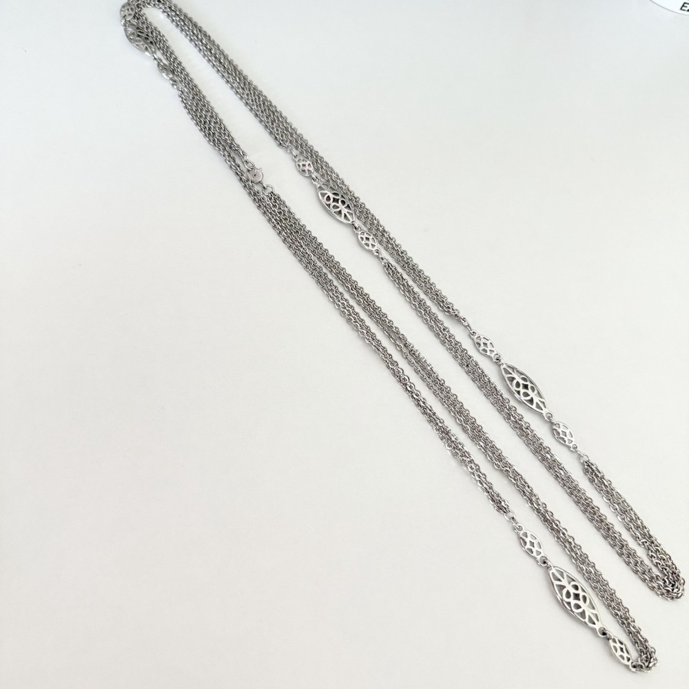 Vintage Monet Signed Long Silver Tone Triple Strand Chain Statement Necklace 54