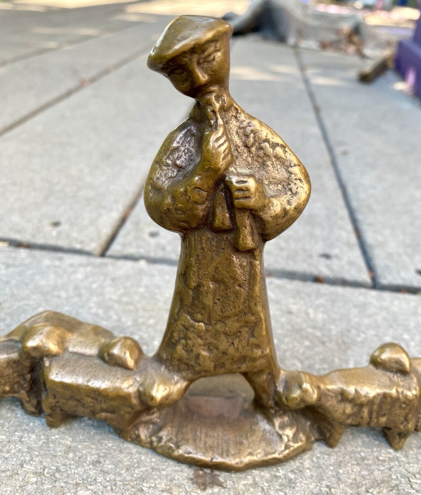 Modernist BRONZE  BRUTALIST SCULPTURE  SHEPHERD/SHEEP  Marked  GERMANY EUC