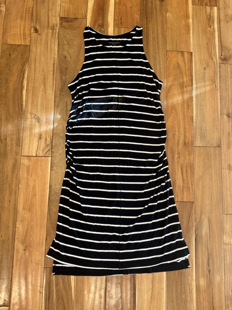Liz Lange Women's Maternity Dress, Size L, Black With White Stripe, Mid Length