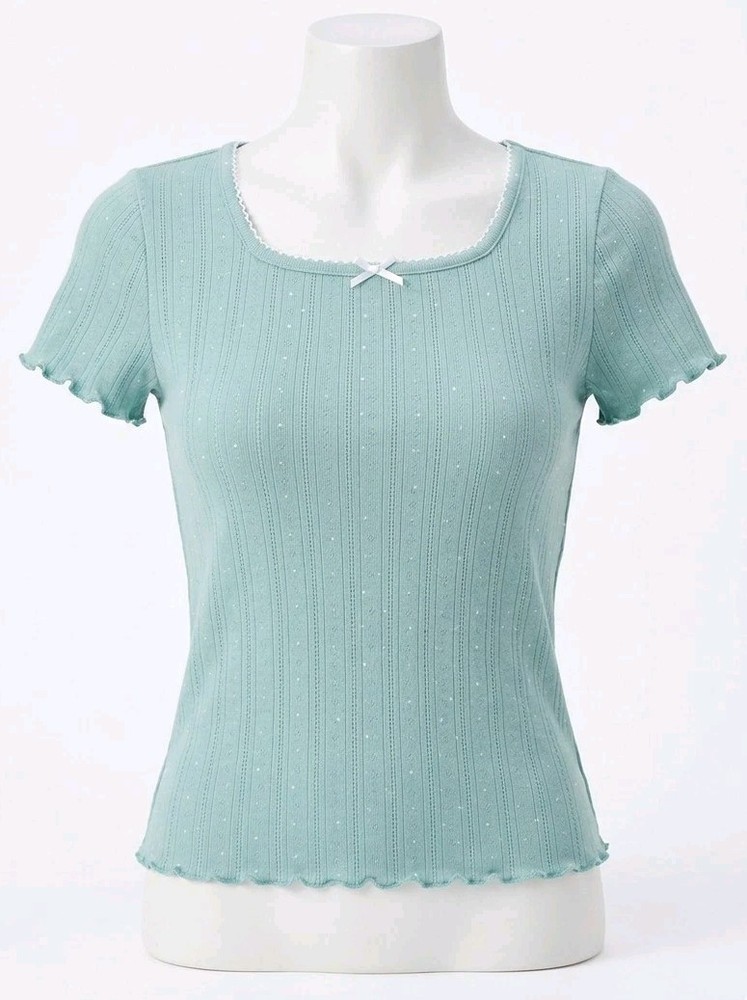 Wonder Nation Girls Polka Dot Short Sleeve Square Neck T-Shirt L Bow (260501-09)