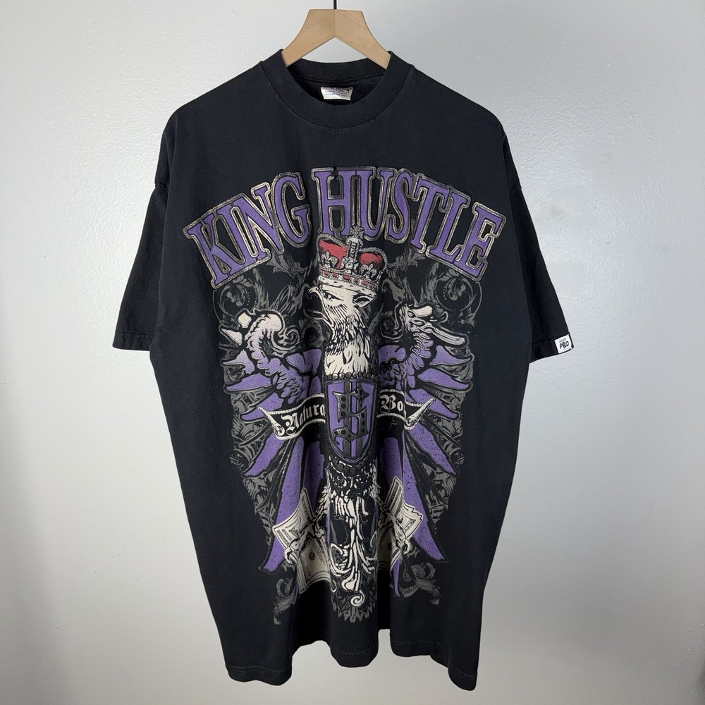 Vintage Y2K King Hustle Naturally Born Punk Eagle Crown Money T Shirt Size 3XL