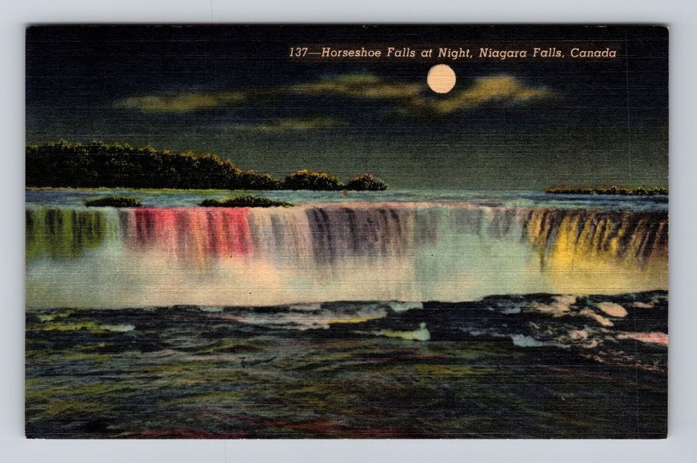Niagara Falls Ontario-Canada, Horseshoe Falls at Night, Vintage Postcard