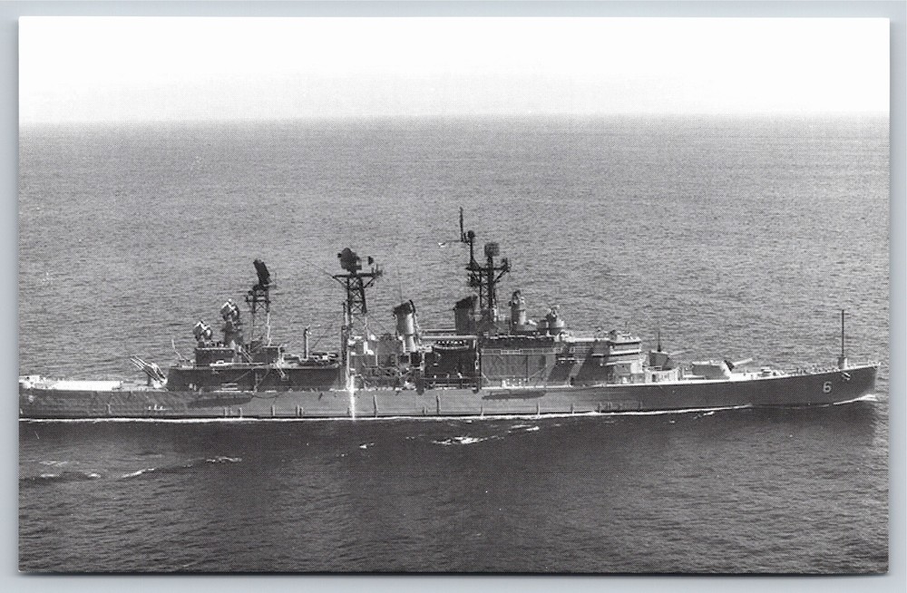 Military~Air View USS Providence CLG-6 Info On Back B&W~Vintage Postcard