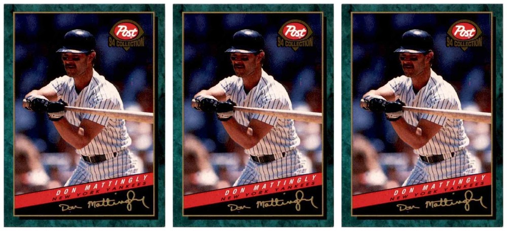 (3) 1994 Post Cereal Baseball #2 Don Mattingly Yankees Baseball Card Lot