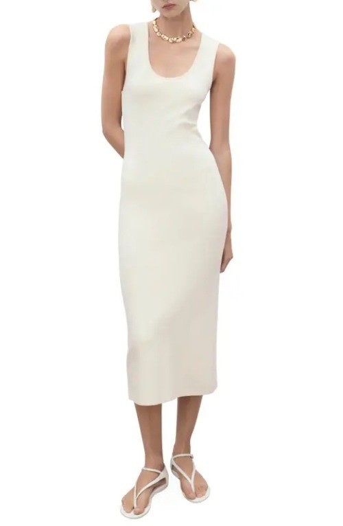 MNG Mango Womens Sleeveless Midi Dress Size 8 Cream Stretch Material Casual Wear