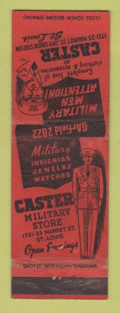 Matchbook Cover - Caster Military Uniforms St Louis MO WORN