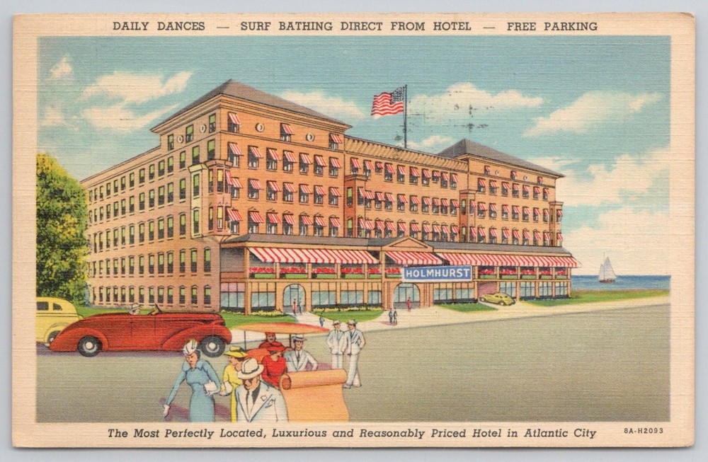 Holmurst Hotel Atlantic City NJ 1940 Linen Postcard Curteich Colortone