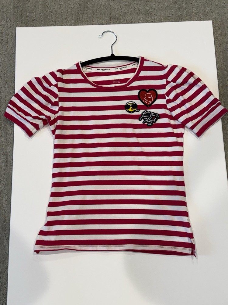 Lacoste Women’s Red/White Striped Crew Neck Short Sleeve T-Shirt Embroidered