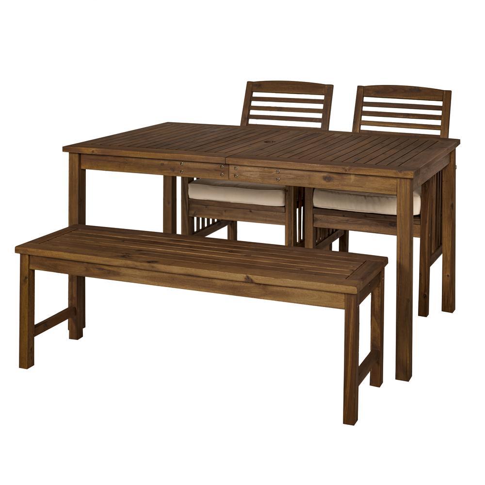 Acacia Wood Classic Patio 4-Piece Dining Set - Dark Brown-image