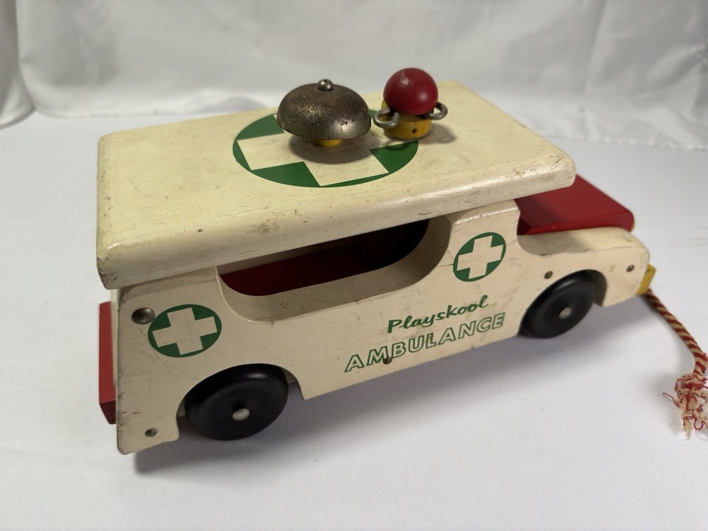 Vintage Playskool Wooden Toy Ambulance 1950s-60s HTF, Rare