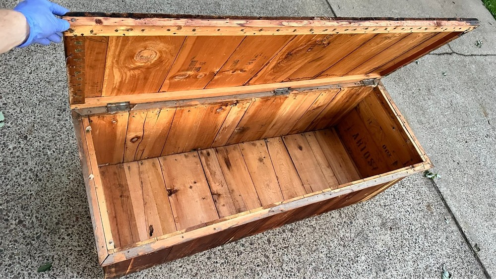 Huge Vintage 1920's Wood Shipping Crate Box Chest w/ lid Decor 58 x 21 x 19