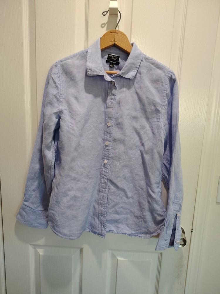 J Crew Baird McNutt Irish Linen Shirt sz 8 Womens Button Up Wren Slim Fit Blue