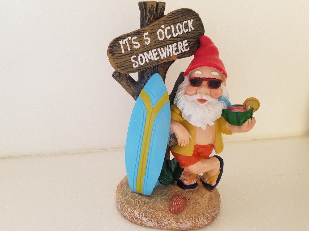 It's 5 O'Clock Somewhere Surfboard Party Garden Gnome Resin Statue By Yuka 10