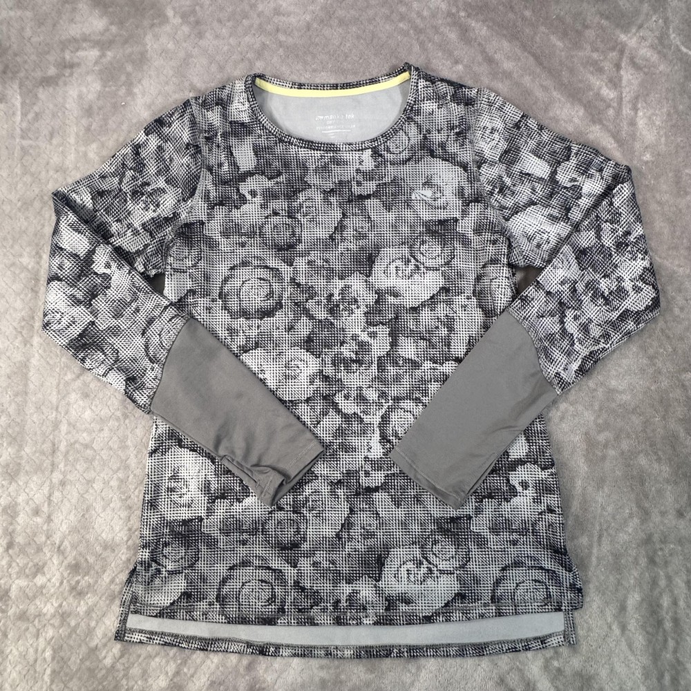 Marika Tek Shirt Womens Large Gray Floral Dry-Wik Long Sleeve Athletic Top