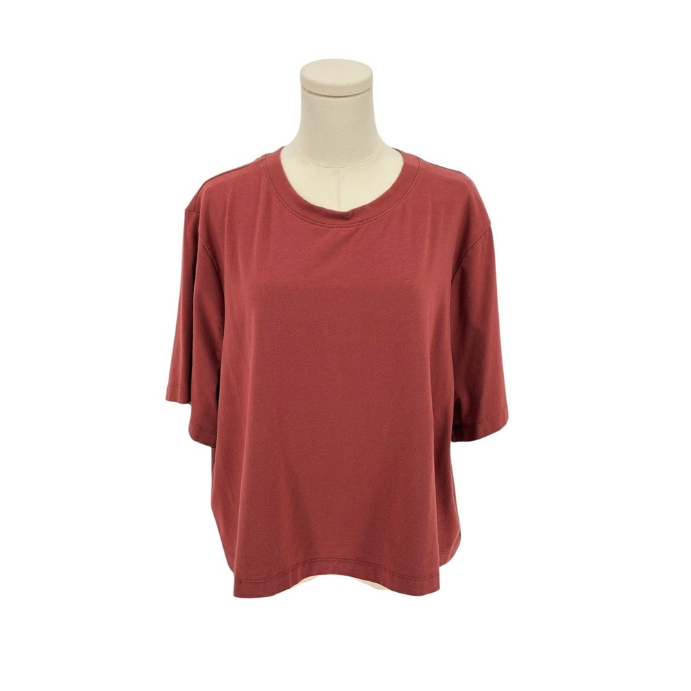 A New Day Women's 1X Red Cotton Blend Crew Neck Short Sleeve T-Shirt Top