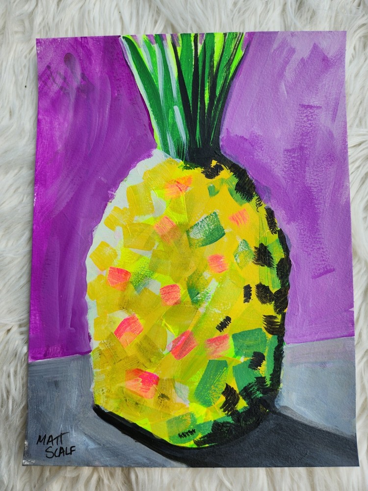 Matt Scalf Abstract Pineapple Modern Beach Tropical Fruit 9x12 ORIGINAL PAINTING