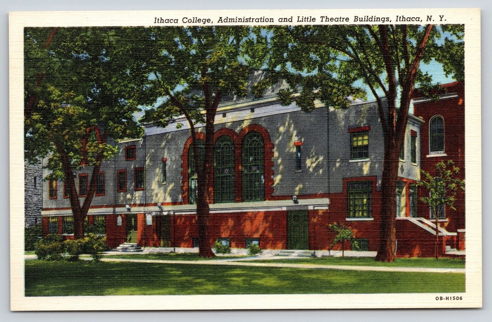 Ithaca New York~College~Admin Little Theatre Bldg~Red Brick~Linen 1940s Postcard