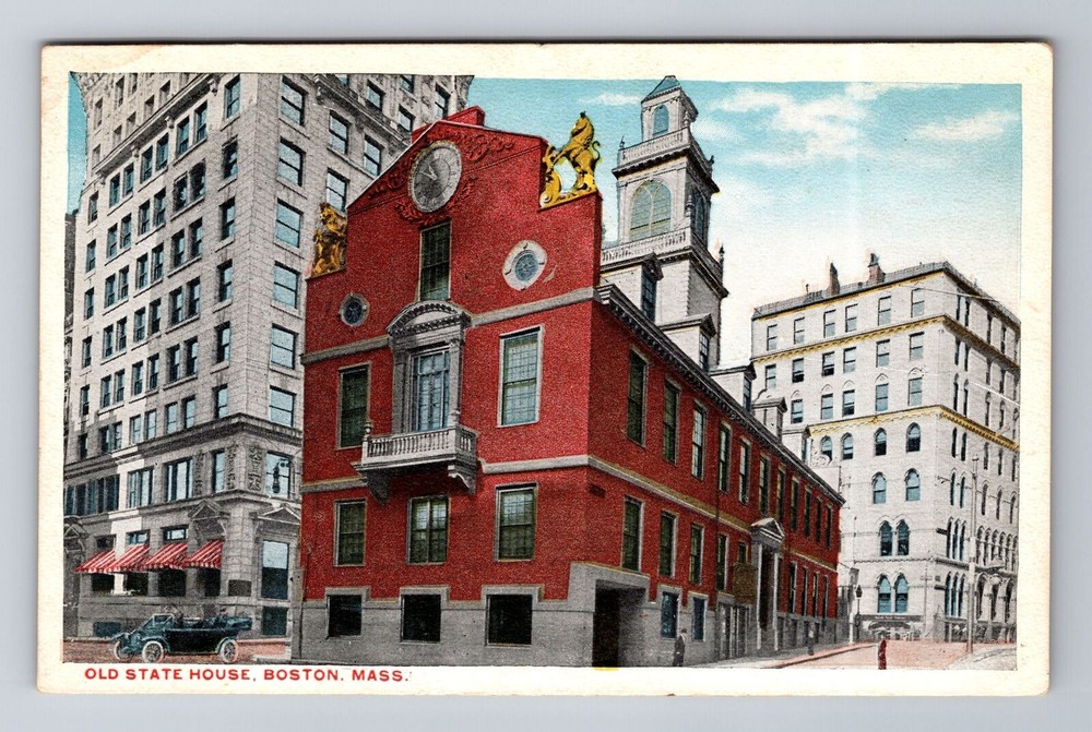 Boston MA-Massachusetts, Old State House, Clock, Antique Vintage Postcard