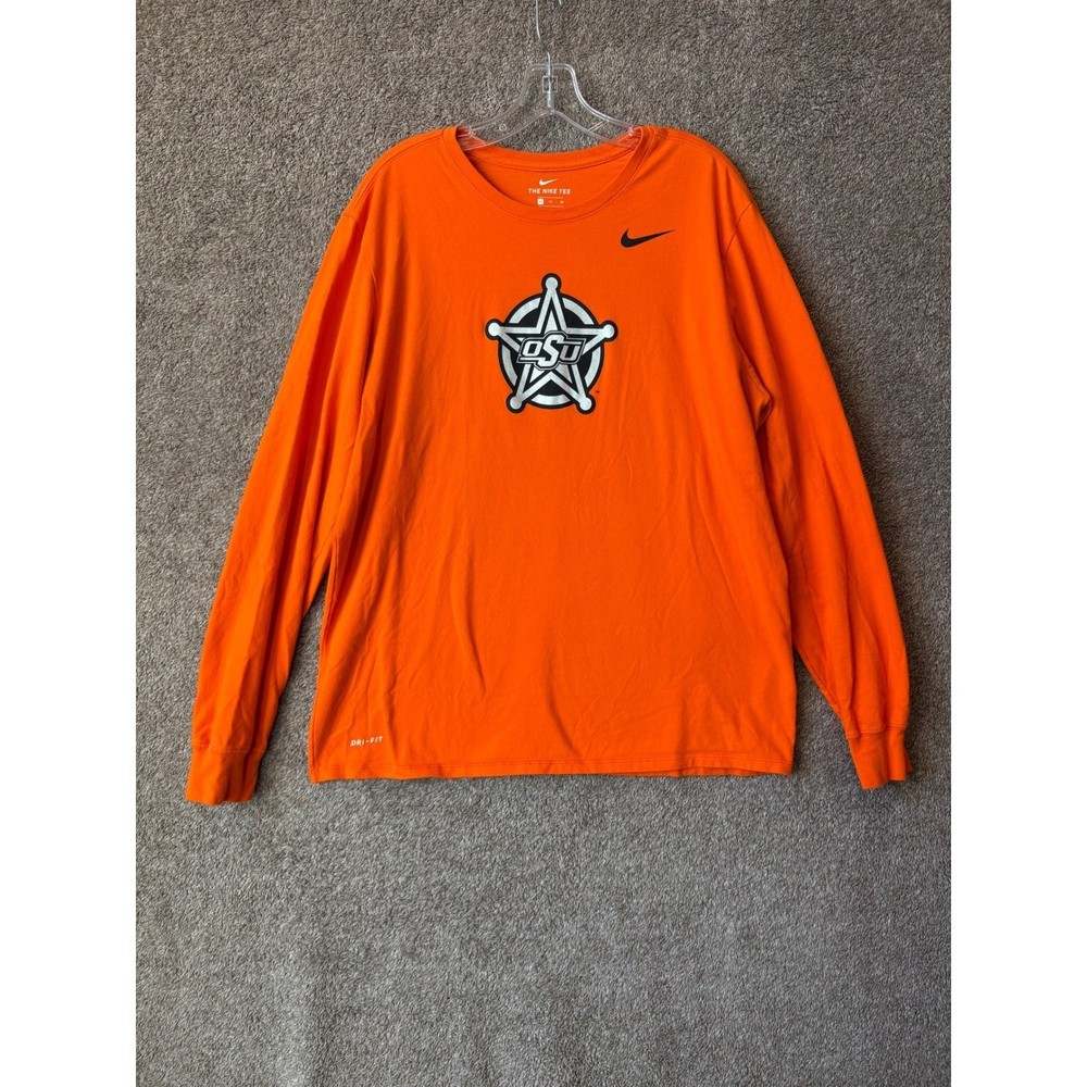 Nike Oklahoma State OSU Cowboys Dri-FIT Long Sleeve Shirt Mens XL Orange Graphic