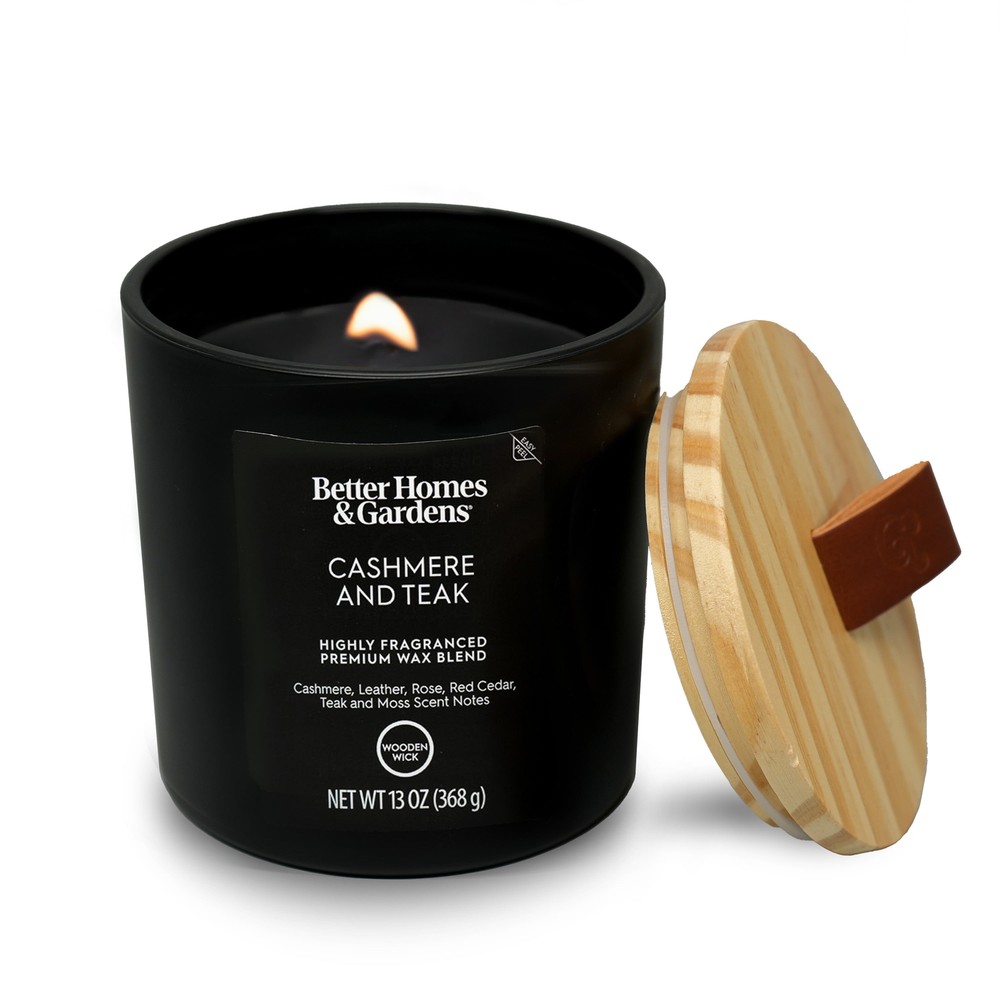 Better Homes & Gardens 13oz Cashmere and Teak Scented Wooden Wick Jar Candle