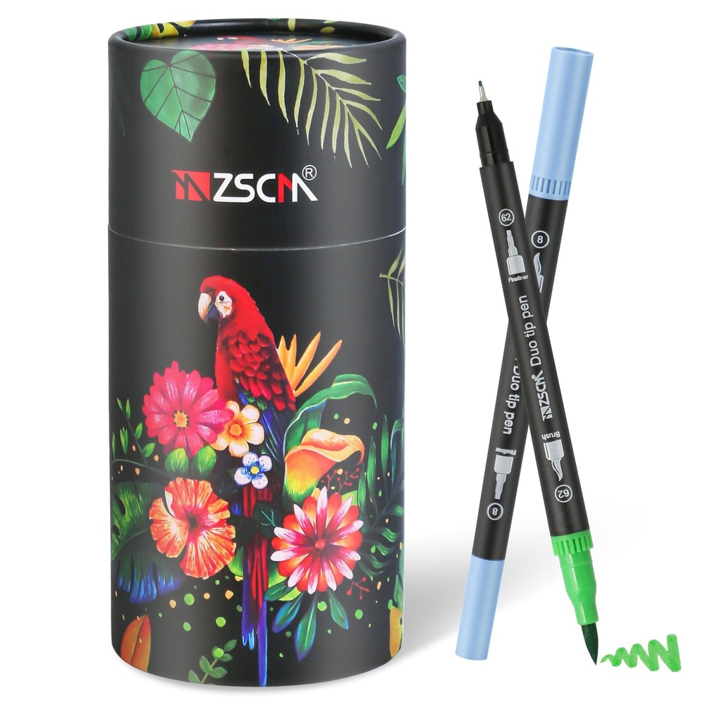 ZSCM 48 Colors Duo Tip Brush Markers Art Pen Set, Artist Fine and Brush Tip C...