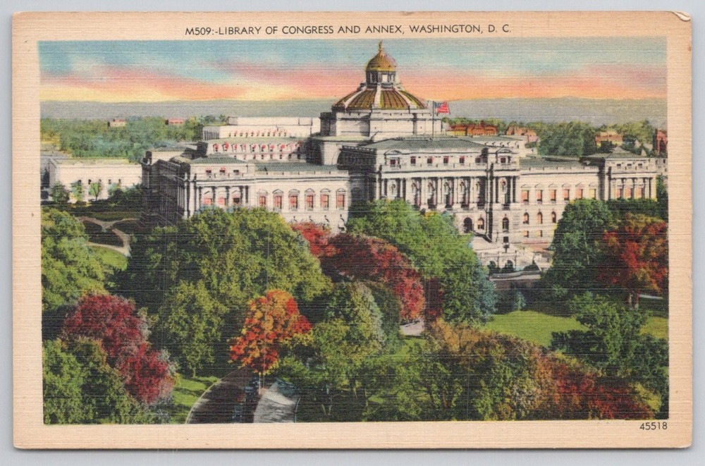 Vintage Linen Postcard Library of Congress Annex Washington DC Metrograft M509