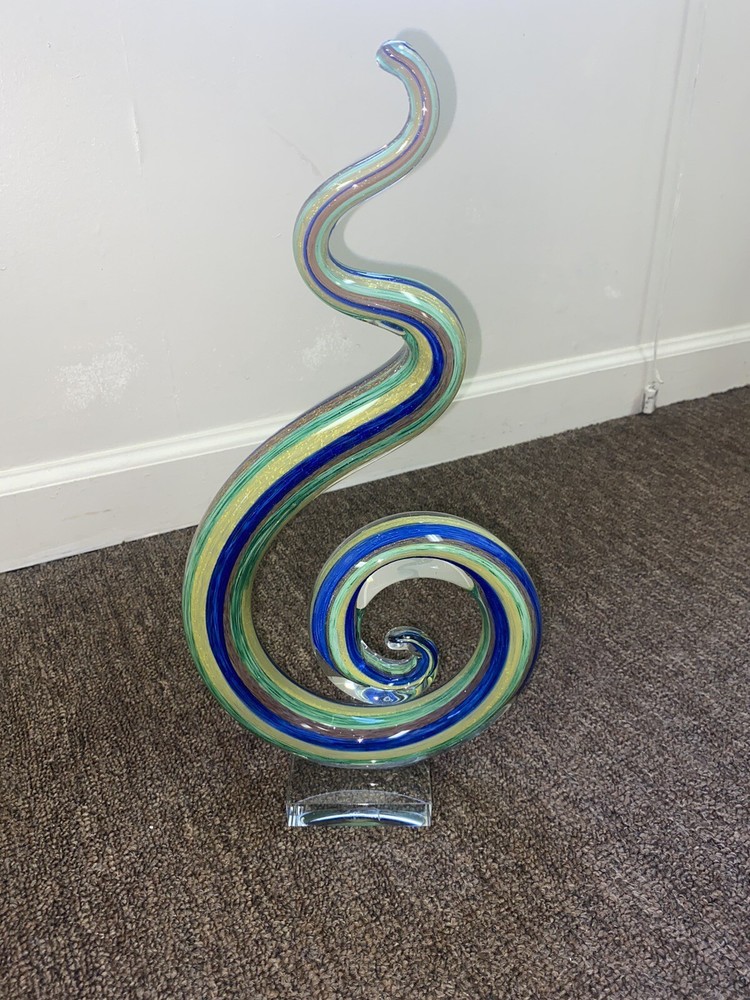 Abstract Art Glass Multicolor Twist Curly Sculpture, Murano-Like-image