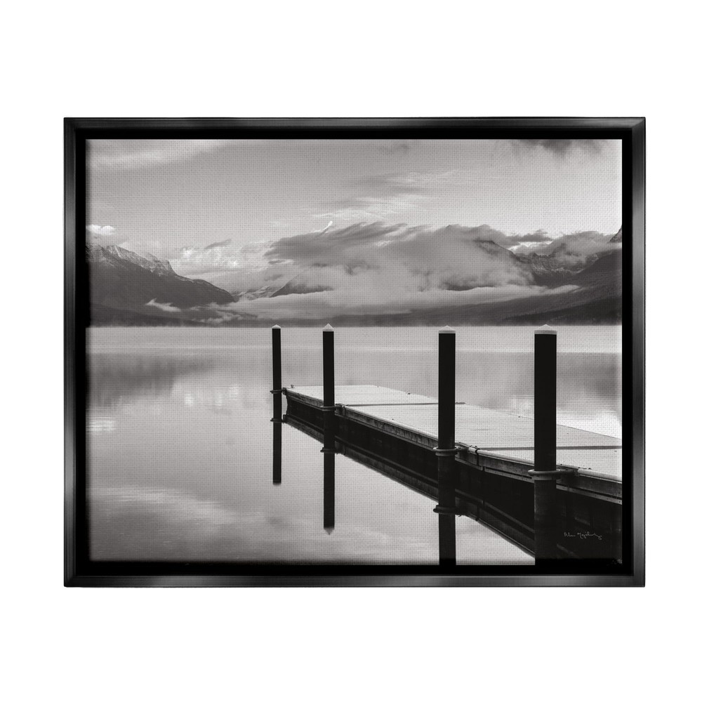 Lakeside Mountain Dock Black Framed Floater Canvas Wall Art Design by Alan Ma...