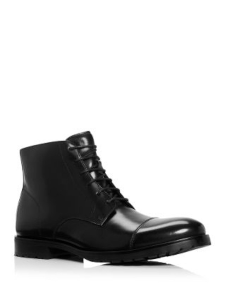 Designer Brand Mens Black Traction Sole Cap Toe Block Heel Boots Shoes 11