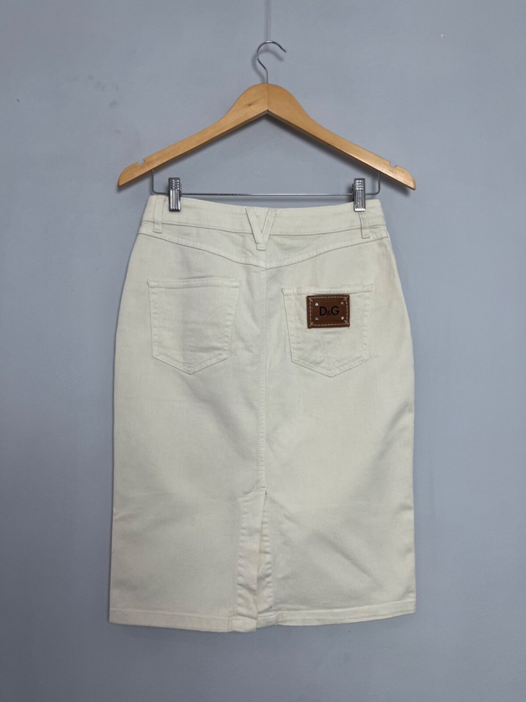 Dolce & Gabbana D&G Retro Women's Beige Luxury Denim Midi Skirt Size 26