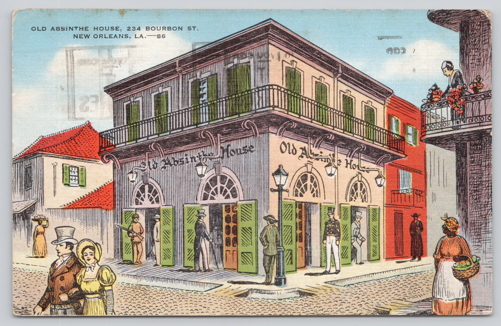 Postcard Old Absinthe House 234 Bourbon Street New Orleans Louisiana Linen-image