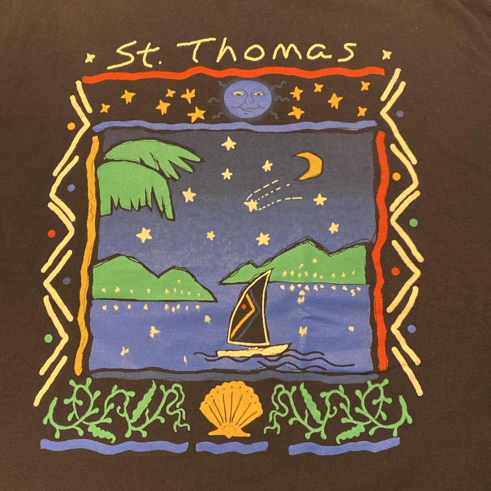 Vintage St Thomas T Shirt Size XL Made In USA Jerzees Tag Vacation Navy Blue