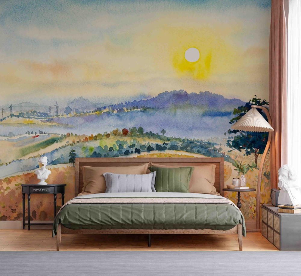3D Mountains Sunset Abstract Scenery Wall Murals Wallpaper Murals Wall Sticker 2