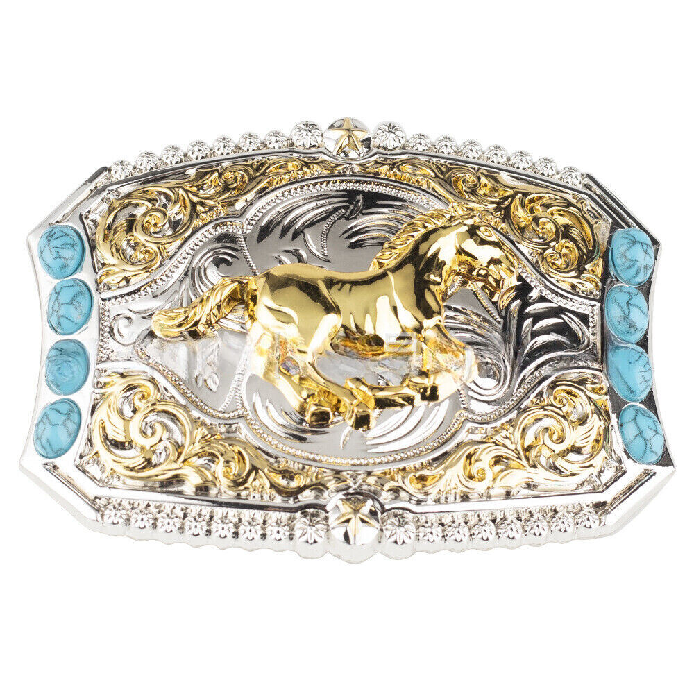 Western Cowboy Belt Buckle for Men & Women Rodeo Casual Wear - Running Horse
