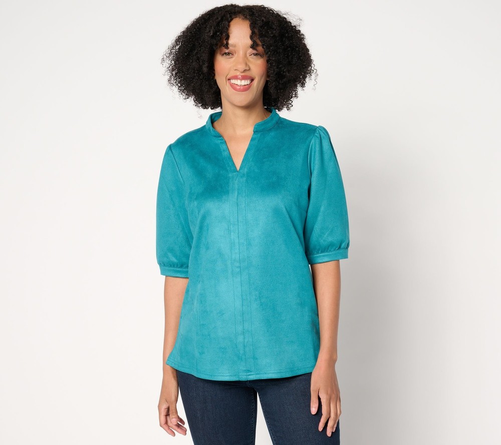 Belle by Kim Gravel Women's Top Sz S PerSuede Me Puff Sleeve Blue A663051
