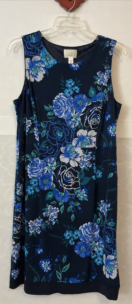 Simply Emma Womens 1x Knee-Length Blue Floral Pullover Sleeveless Dress! A1629