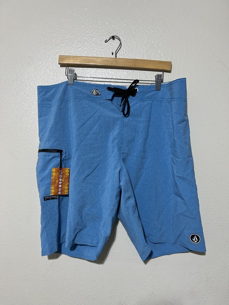 NWT Volcom Swim Board Shorts Men's 38 Blue Pocket Surf Skate Beach Y2K