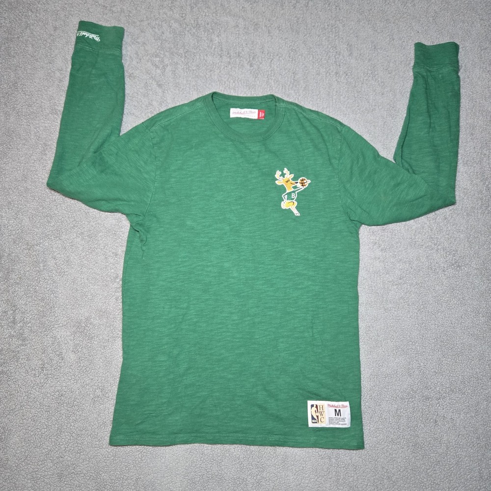 Milwaukee Bucks Mitchell & Ness Henley Long Sleeve Shirt Men’s M Green HWC NBA