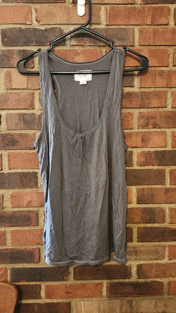 American Eagle Gray Knit Tank Scoop Neck Racerback Logo XL Distressed VTG Y2K