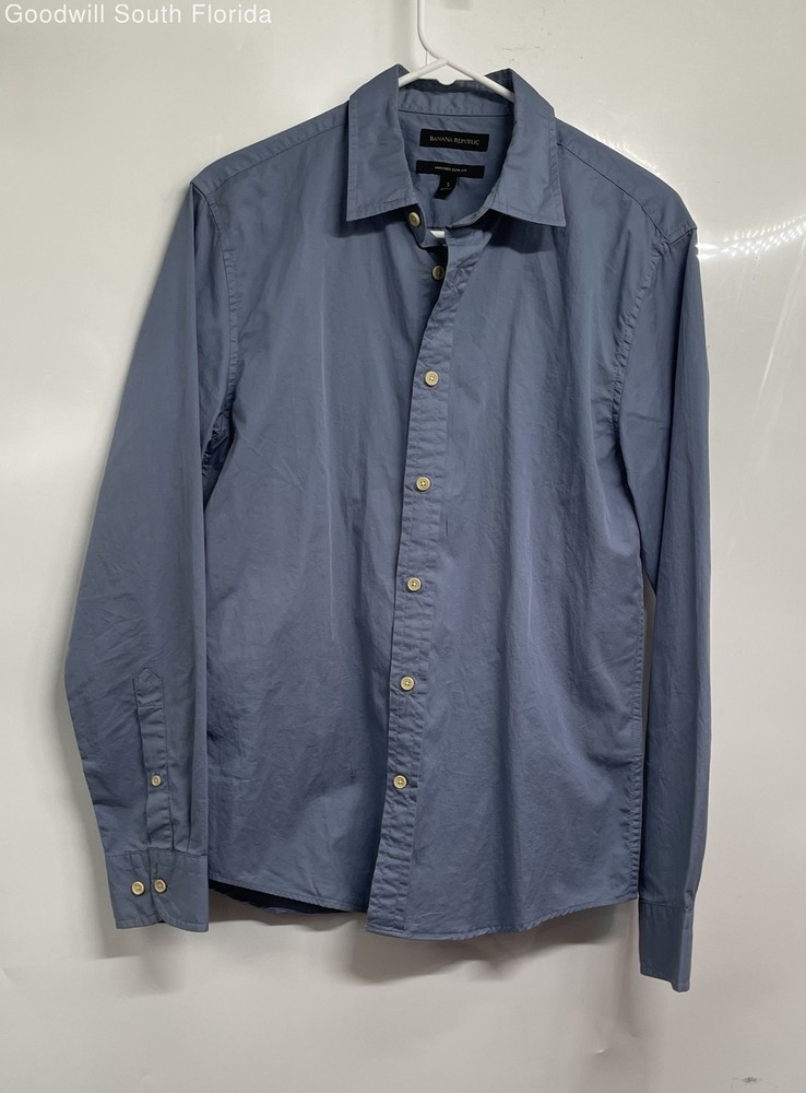 Banana Republic Mens Blue Long Sleeve Untucked Slim Fit Button-Up Shirt Size S