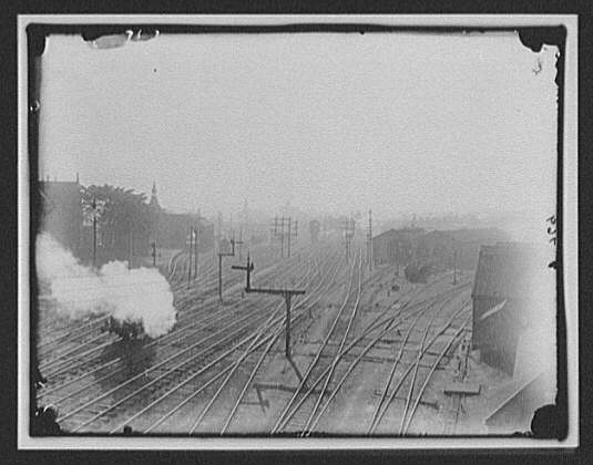Birds-eye view of freight yards,Railroad,RR,New Zealand,1895,William H. Jackson