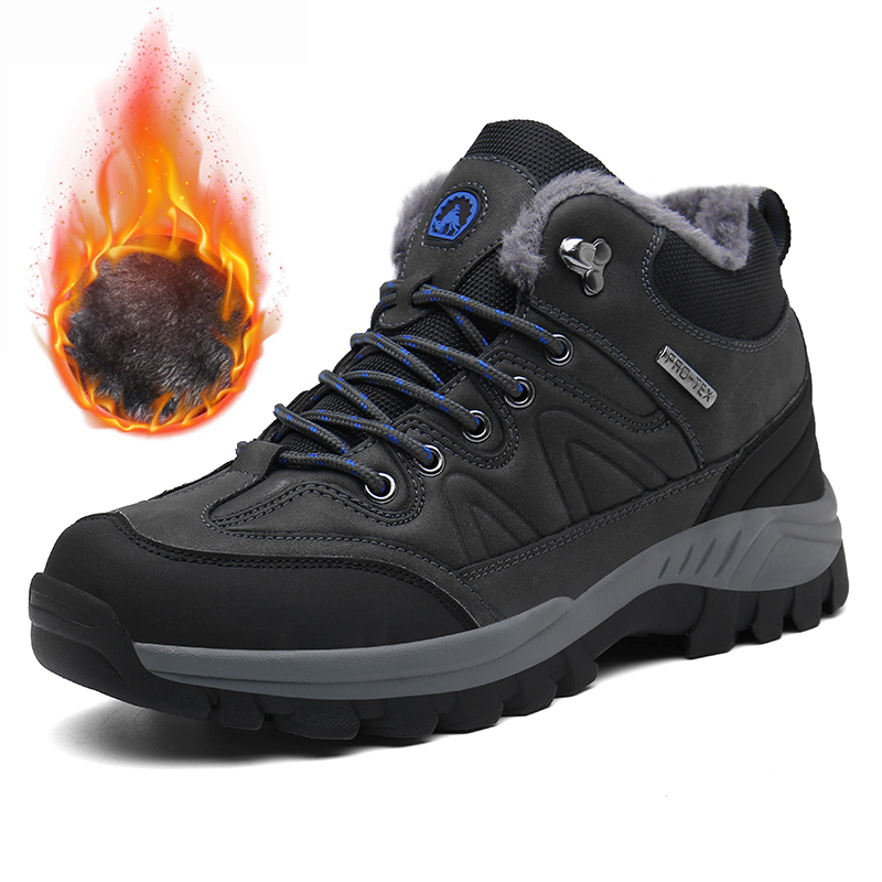 Winter Waterproof Leather Snow Boots for Men Outdoor Hiking Sneakers